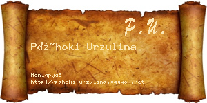 Páhoki Urzulina névjegykártya